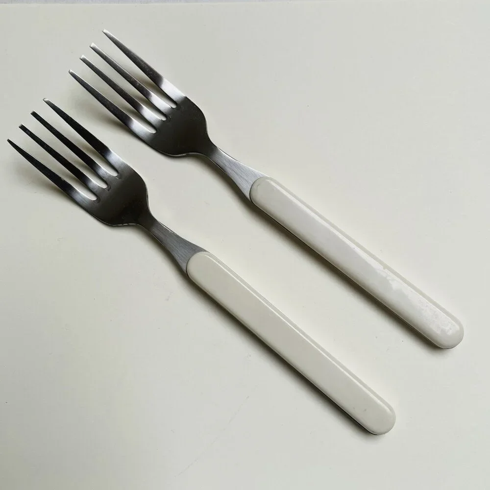Picnic Time Flatware Silverware White Handle Stainless Steel Dining 2 Piece Fork